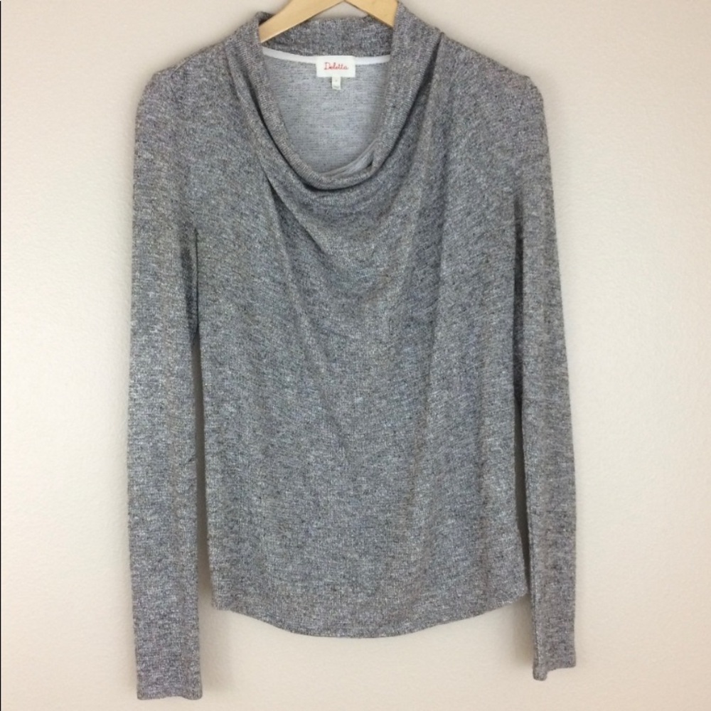 Deletta Drape Neck Grey Gold Shimmer Shirt S